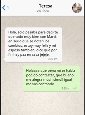 Testimonio de Teresa - conversación WhatsApp